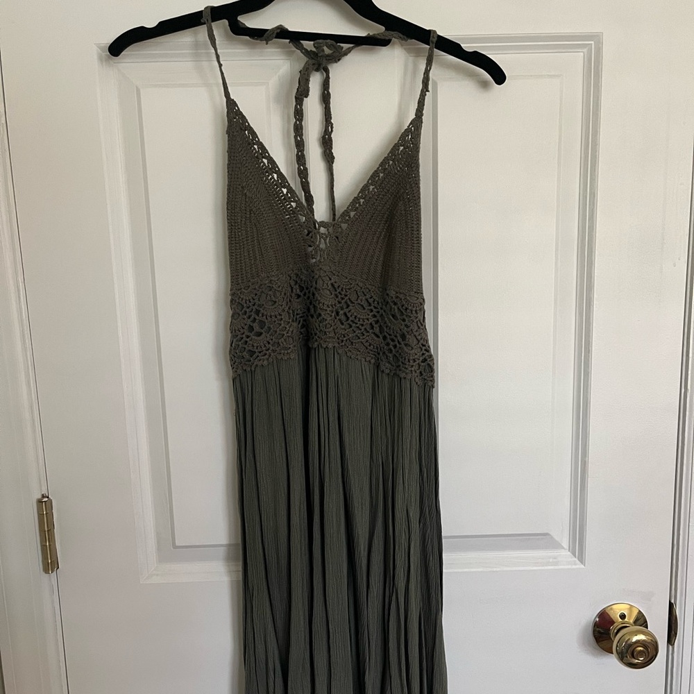 Crochet Top Green Halter Dress
